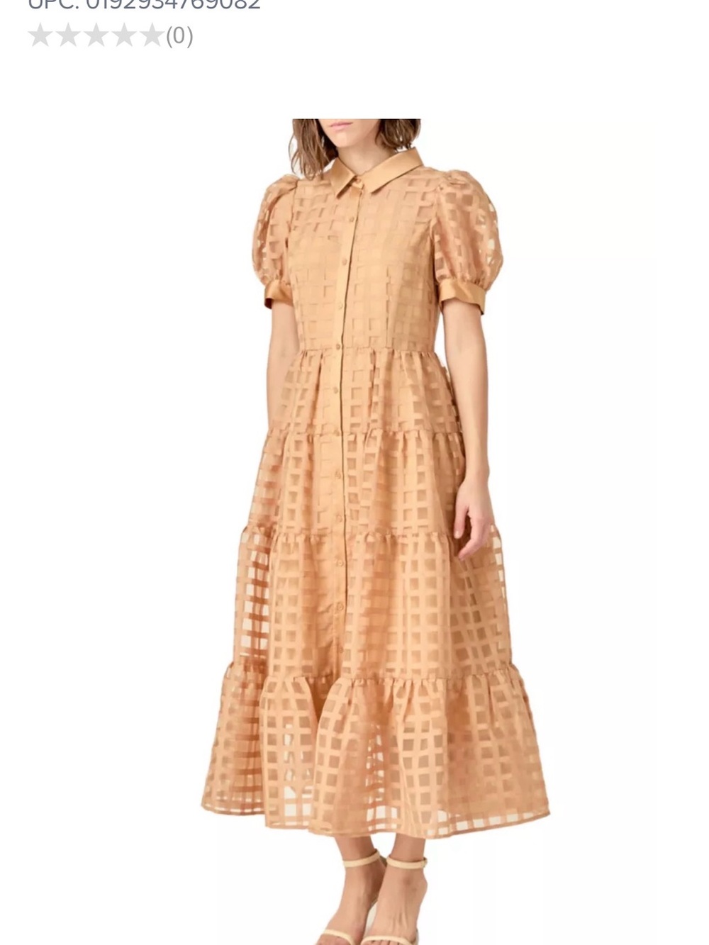 Women's Peach Tiered Gingham Midi Dress